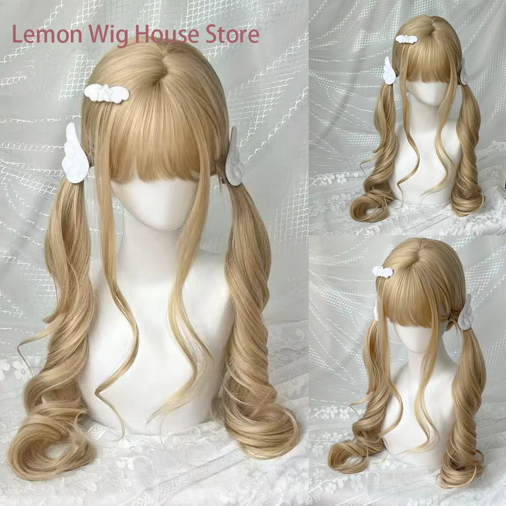 

Double Ponytail Lolita Wig with Bangs Princess Roll Synthetic Wigs Girl Cosplay Halloween Harajuku Wig Heat Resistant