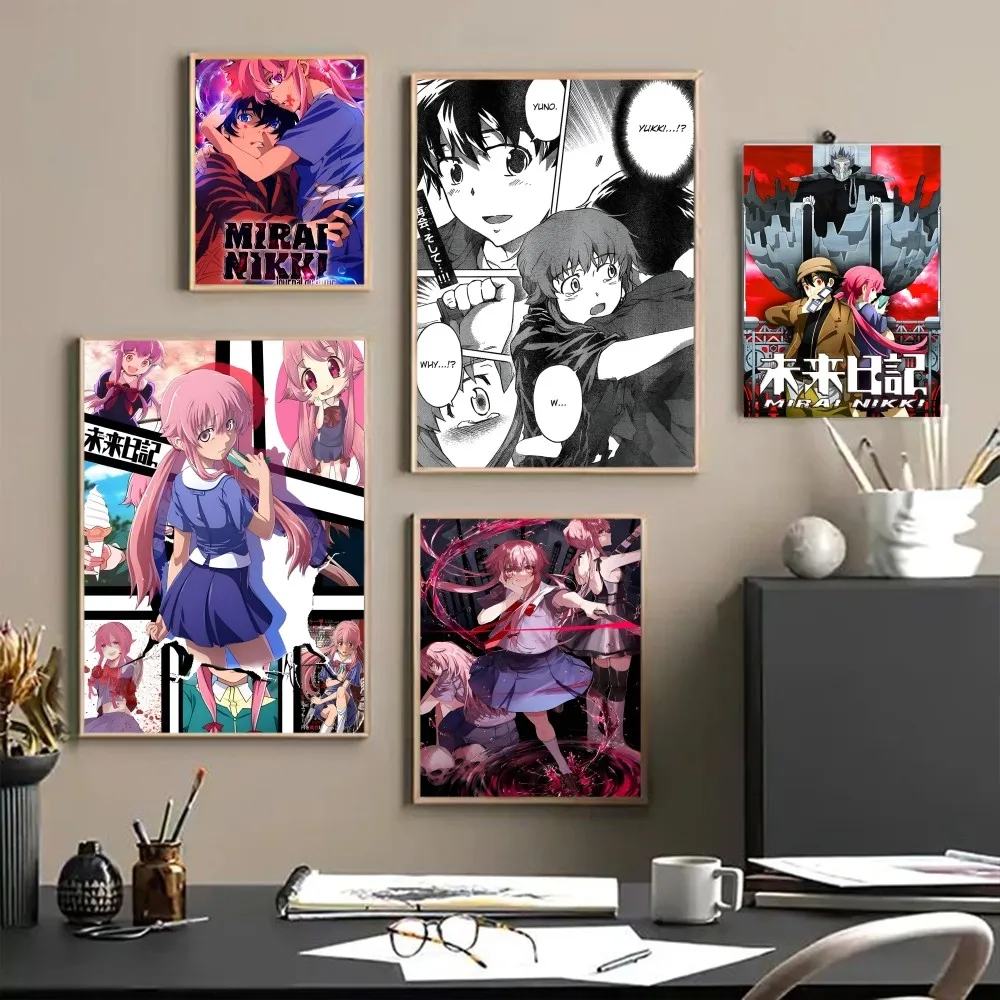 Pósteres de Anime Mirai, pintura adhesiva, arte de pared, Papel Kraft blanco, decoración de pared