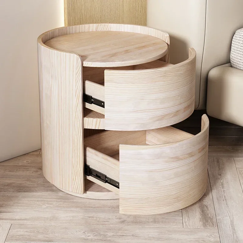 PU Leather Round Nightstand Cream Style Design Nordic Bedside Table Unique Modern Luxury Bedroom Furniture Bedside Table White