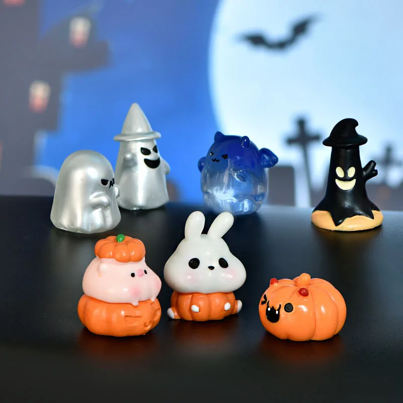 Miniature Spirit Mini Figures Luminous Ghost Pumpkin Rabbit Fairy Figurines Kids Toys Home Decoration DIY Halloween Craft Dolls