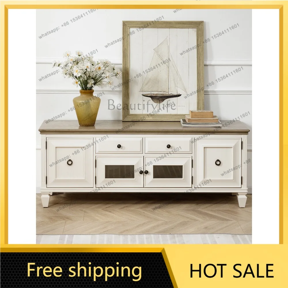 Hot American Country TV Cabinet Pure Log Solid Wood French Mediterranean