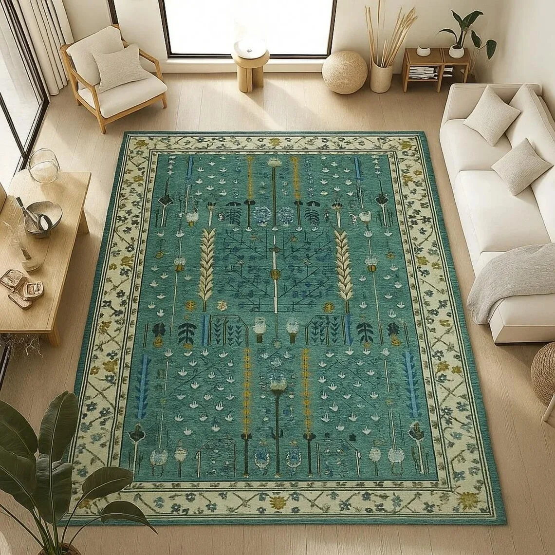 Red Oriental Area Rug Washable Geometric Polyester Carpet Bohemian Ethnic Style, Household Bedside Mat