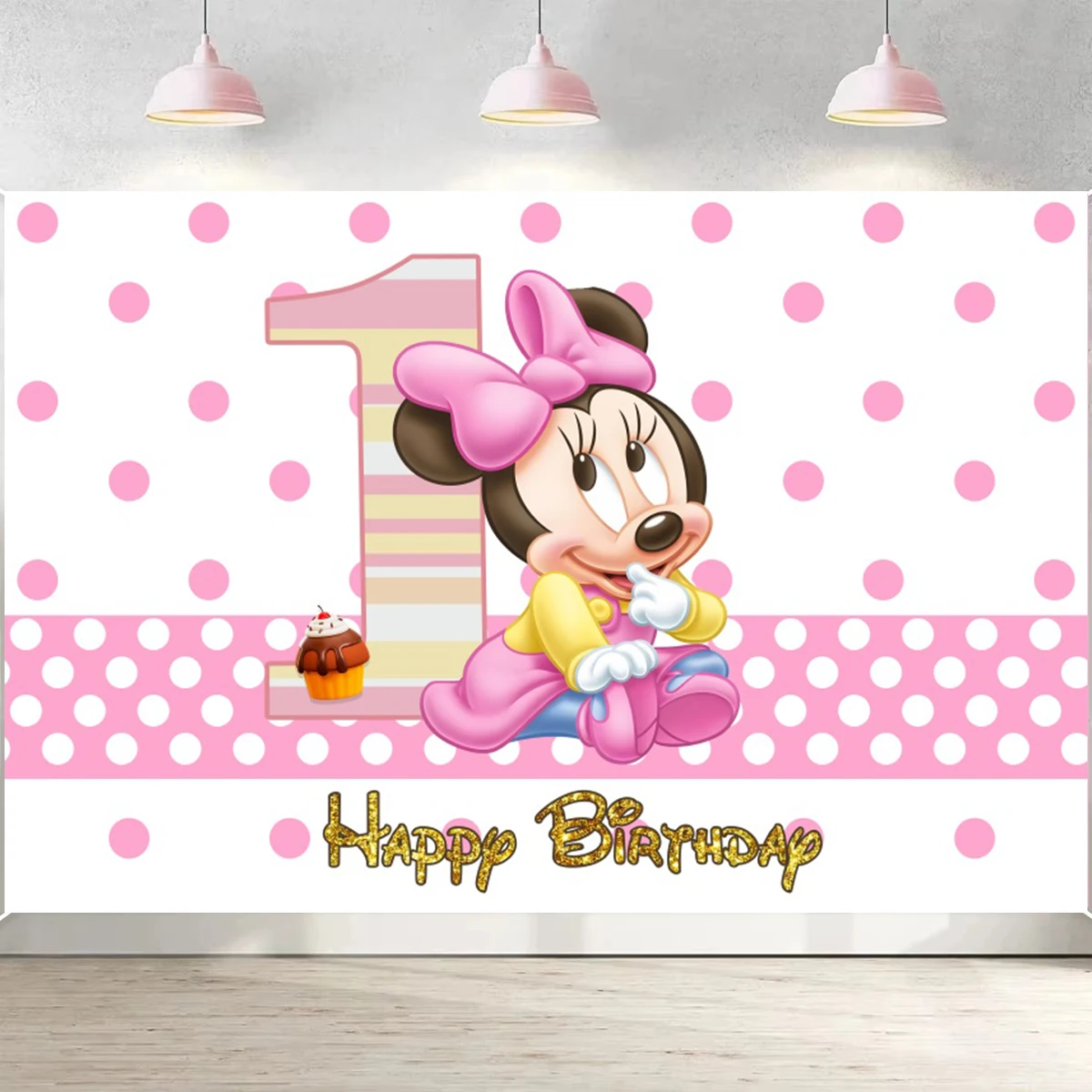 Minnie Backdrop Pink Bow Princess Happy Birthday Photography Background Banner for Girl Baby Shower 1~9 Birthday Party Custom