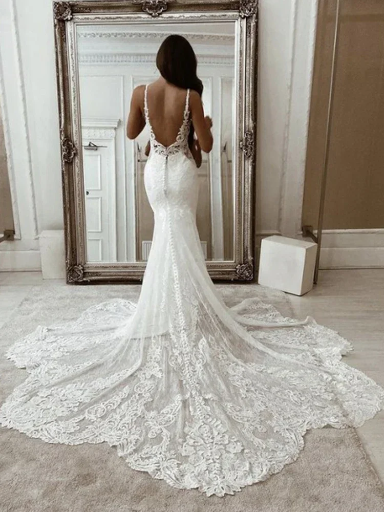 Abiti da sposa abito da sposa Boho affascinante sirena scollo tondo lunghezza del tè Backless Vestido De Novia per le donne su misura