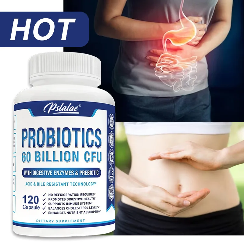 60 Billion CFU Probiotics Capsules - Support Gut Flora Balance, Digestive Comfort, Intestinal Cleansing and Detoxification