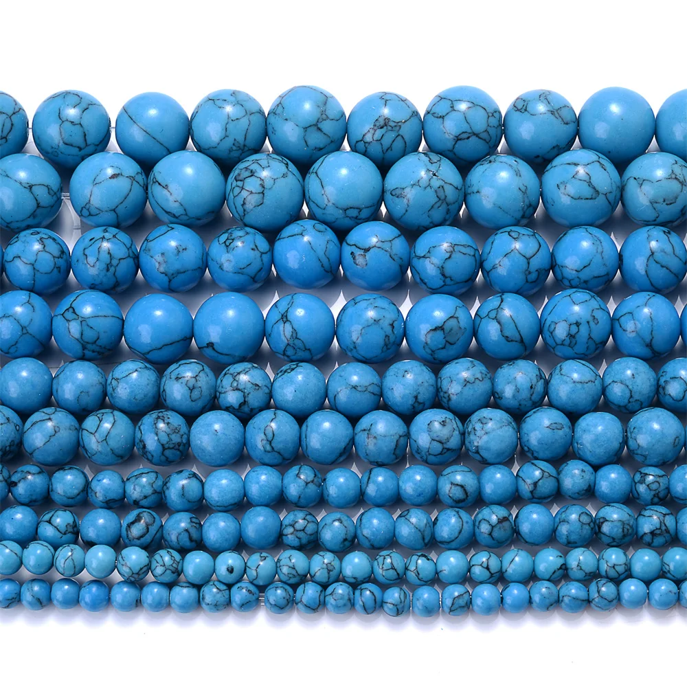 Blue Turquoises Stone Beads Natural Round Spacer Beads for Jewelry Making DIY Charms Bracelet Necklace Accessories 4-12mm