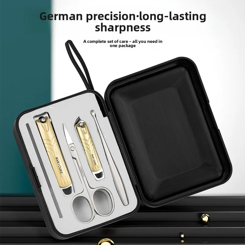 5Pcs Stainless Steel Manicure Set with Strap Case, Sharp Anti-Splash Nail Clipper, Gift Kit Support Custom Logo Printing