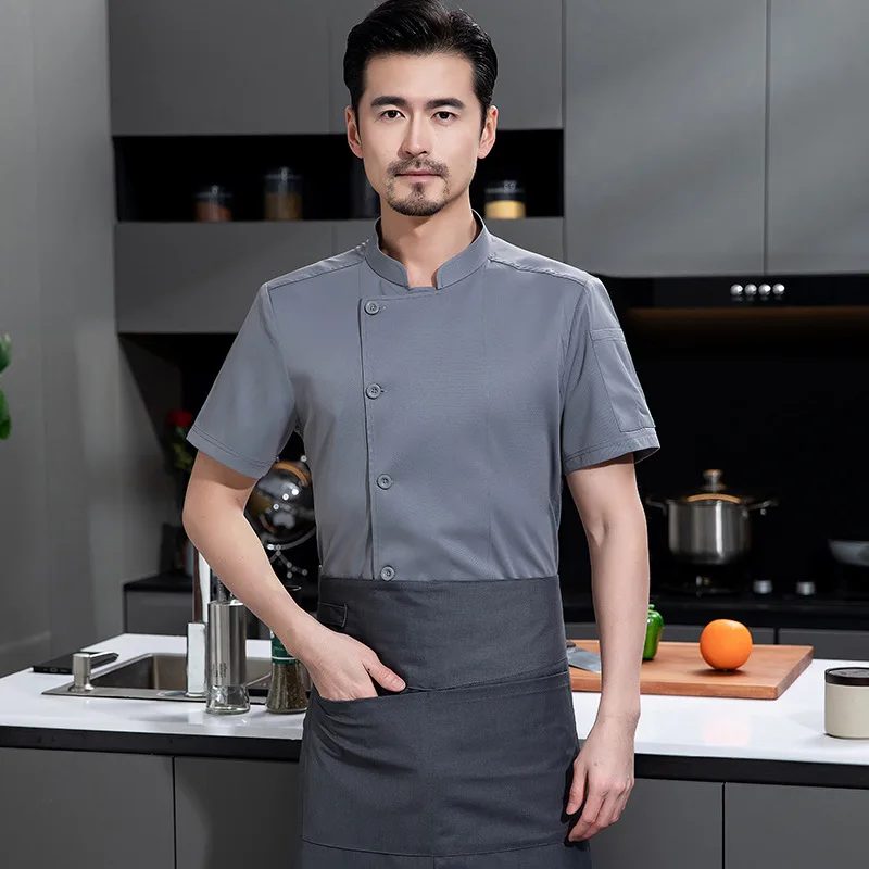 ケータリングホテルシェフ作業服半袖レストランベーキングケーキ食堂鍋レストラン白シェフジャケットプリントE付き