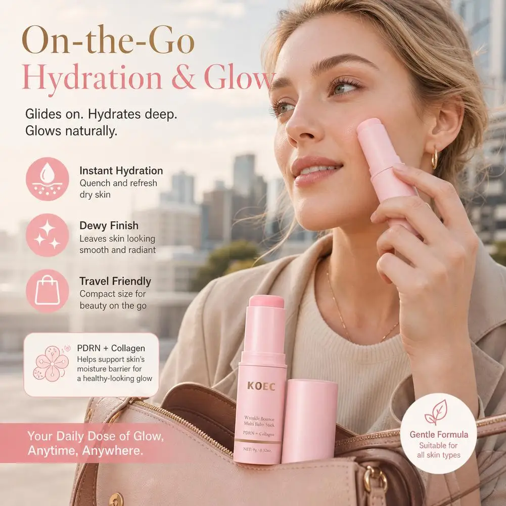 PDRN Collagen Wrinkle Bounce Balm Stick 9g,Firming Moisturizing Face Solid Serum, Portable Anti Aging Skin Care for Fine lines