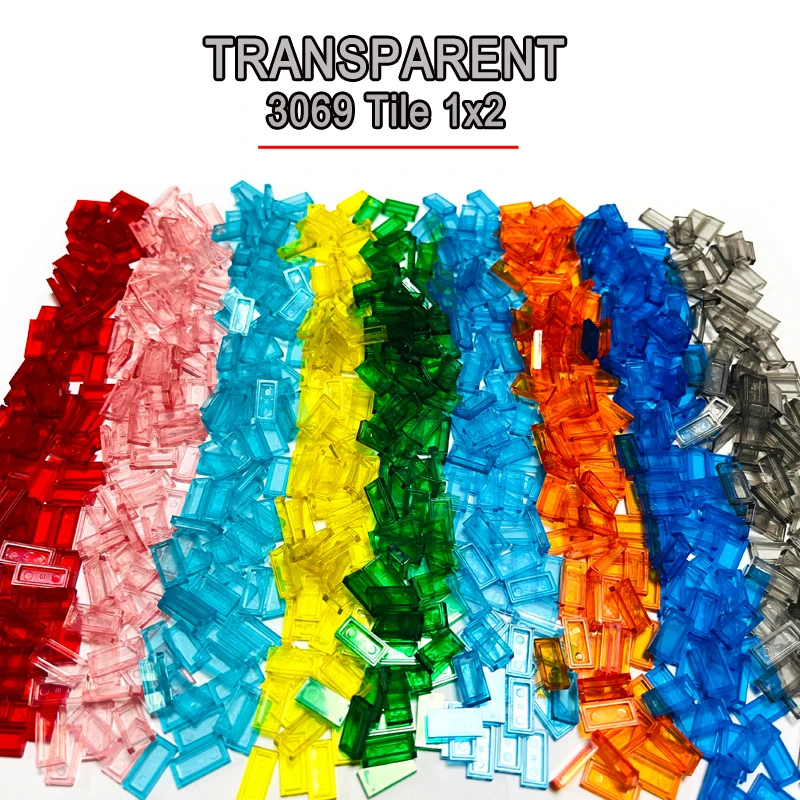 Transparent Tile1x2 Building Block MOC Parts Colorful Brick Toys For Pixel Art Children Creative Compatible 3069 300pcs/Lot