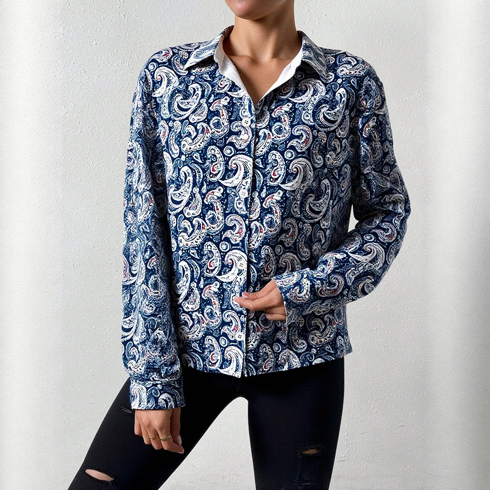 

Mia Muse Autumn Shirts 2025 Women's Casual Full Print Long Sleeve Shirt Collar Button Through Basics Shirts