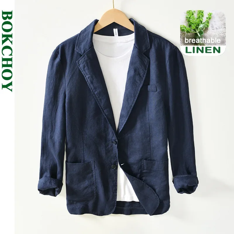 

Spring and Autumn New Casual 100% Linen Jackets for Men Clothing Retro Versatile Flat Collar Blazers Men Jackets Oversize BL985