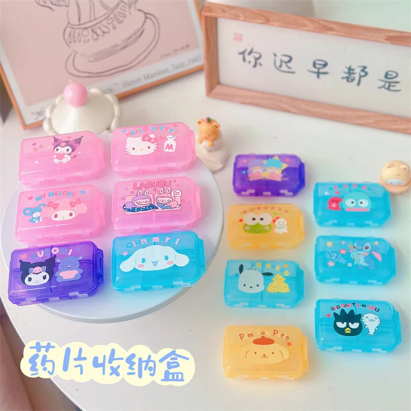 Kawaii Hello Kitty My Melody Kuromi Cartoon Draagbare Verzegelde Medicijndoos Anime Sanrio Meisje Hart Leuke Wegwerp Medicijndoos