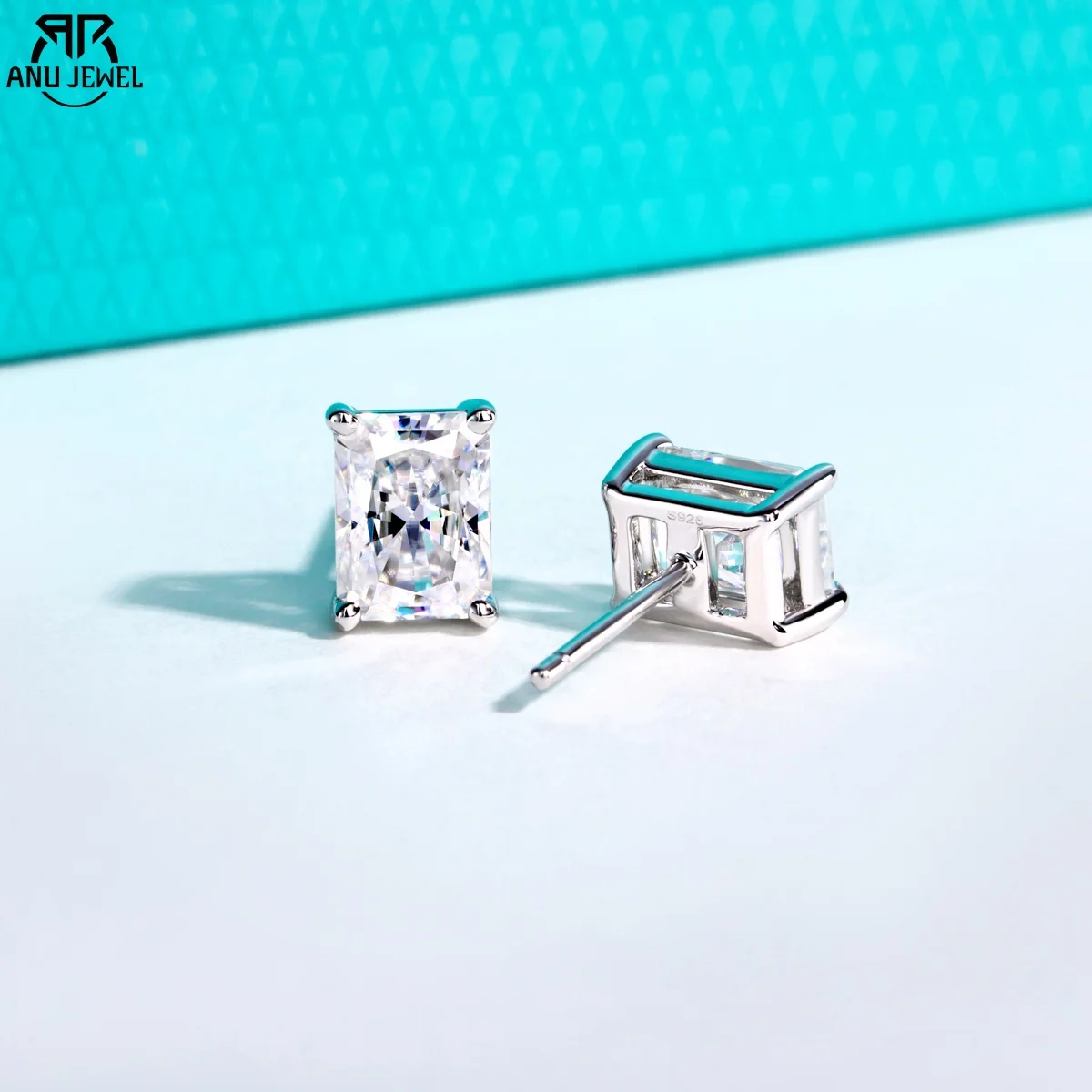 

AnuJewel 1cttw-6cttw Radiant Moissanites Earrings 925 Sterling Silver D Color VVS1 Moissanite Classic Stud Earrings for Woman