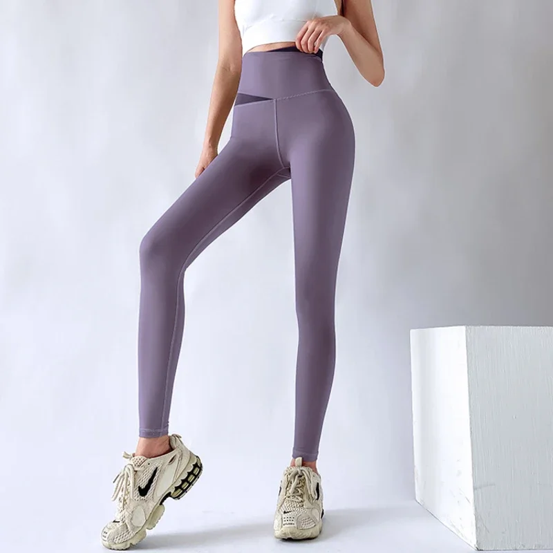 High waist belly shrinking hip lifting fitness pants can be worn outside breathable fast drying shaping sports pants