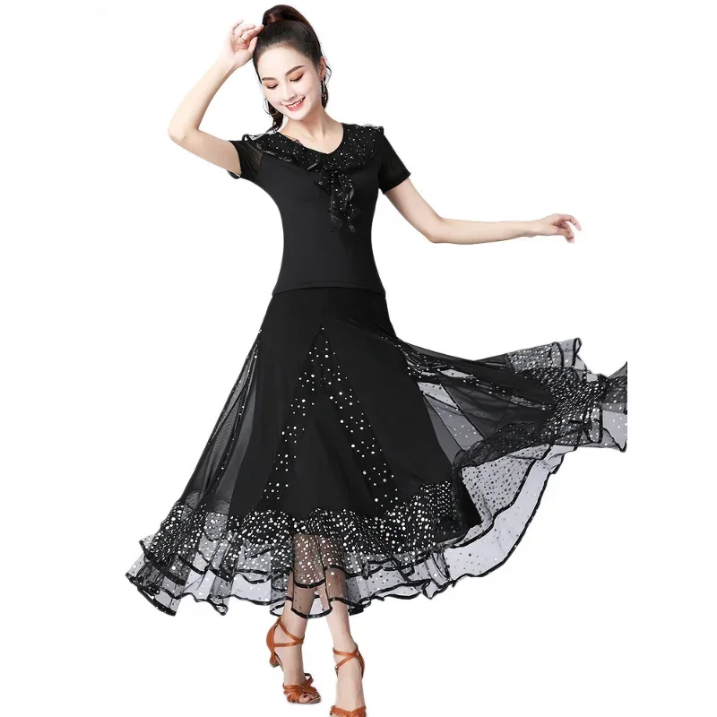 Performance Costume Standard Ballroom Dance Practice Dress Tango Modern Dance Quick Step Party Dress Set of 2