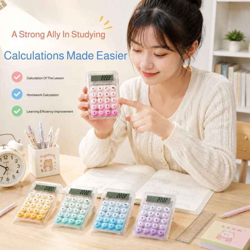 Mini Pocket Calculator 8 Digits Display Transparent Shell Cute Design Portable Calculator For Office School Home Daily Use