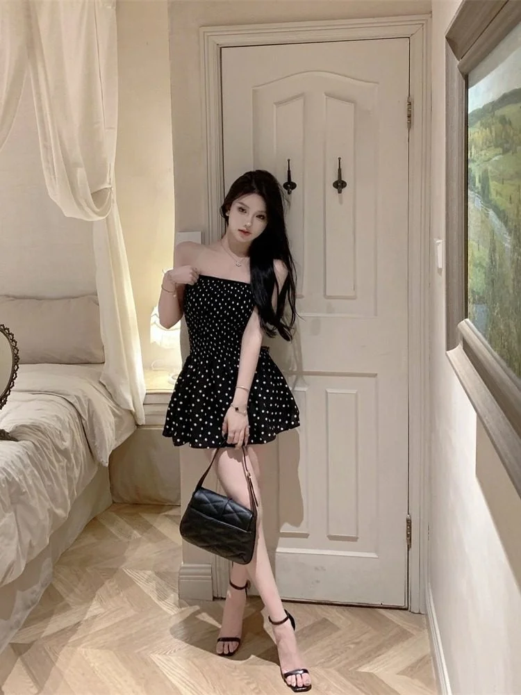 

Sweet Polka Dot Bridesmaid Dr Women's Faionable Slimming ort Skirt A-Line Silhouette Svel Sexy Design Winter Design