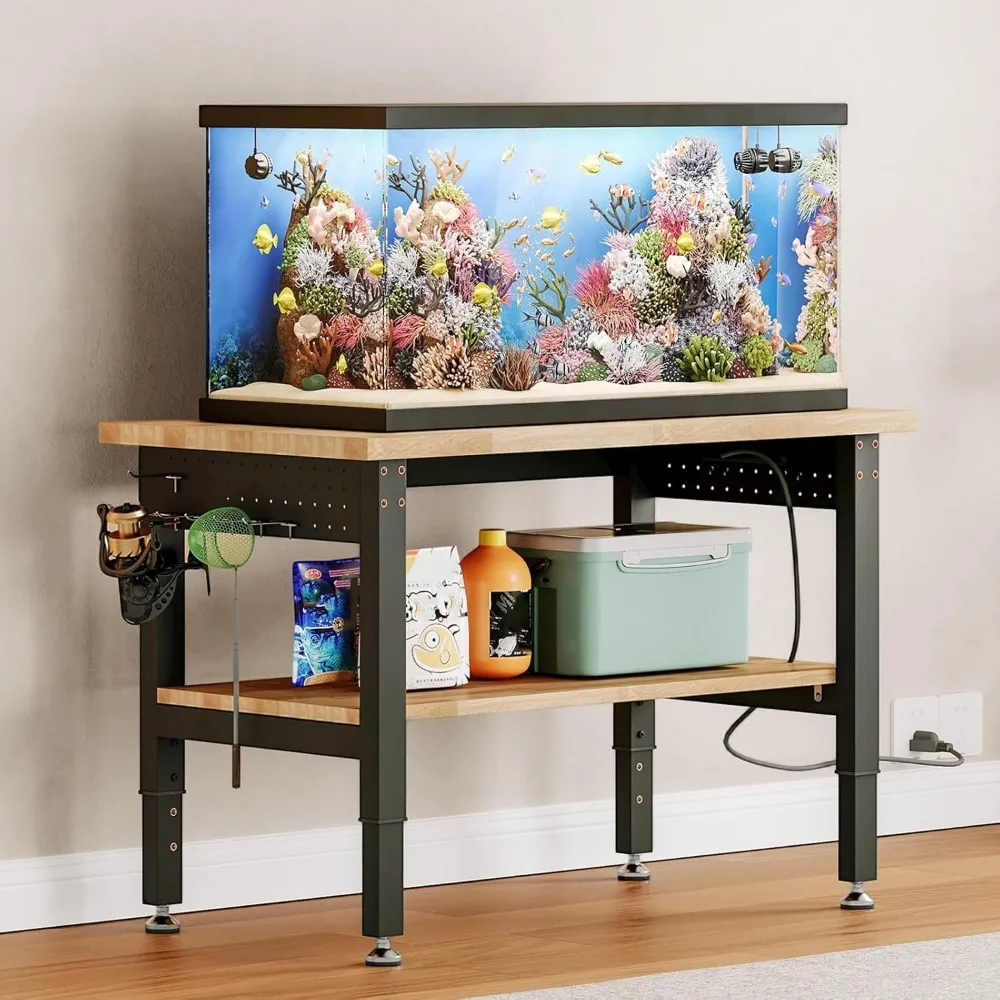 منضدة عمل شديدة التحمل بطبقتين قابلة للتعديل مع 4 منافذ تيار متردد و2 USB، سعة 2000 رطل، قوة صناعية، تصميم مريح