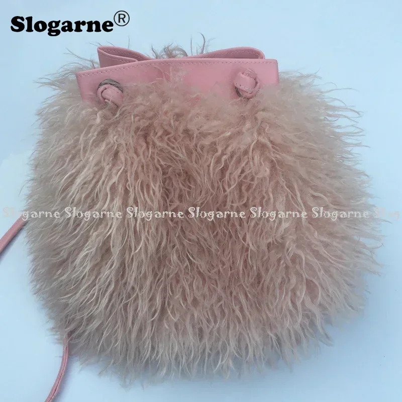 Fashion Long Fur Shoulder Bag Women\'s 2023 Faux Fur Handbag Girls Luxury Mongolian Sheep Furry Bags Purse Luxury Bag Waist Packs