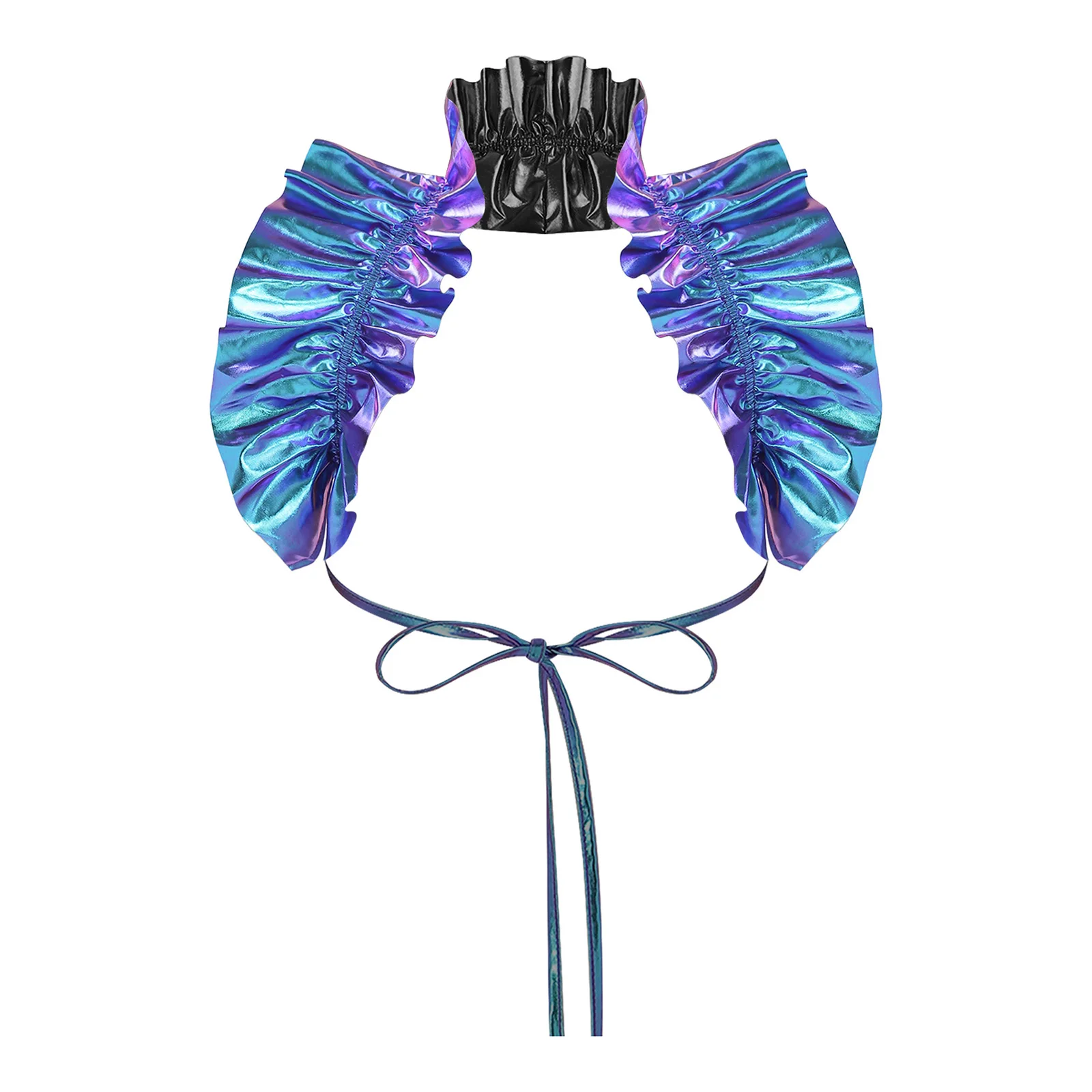 Womens Victorian Renaissance Shrug Wrap Capelet Hologram Ruffle Shoulder Shrug Tie‑Back Bow Gothic Victorian Costume Accessory view 5