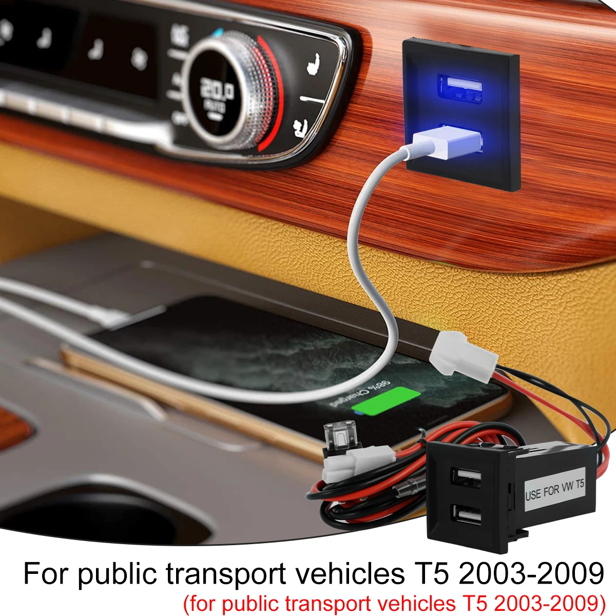 Dual USB Phone Charger Socket Compatible with Transporter T5 2003-2009 Car Charger Power Socket Premium 5V 3A Adapter for auto view 3