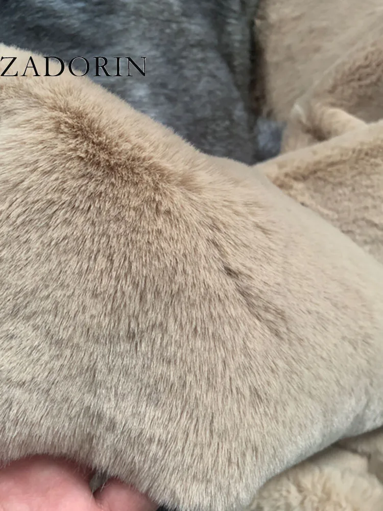 ZADORIN Winter Furry Oversized Cropped Jacket for Women 2024 New Stand Collar Long Sleeve Faux Rabbit Fur Coat Jackets Crop Top