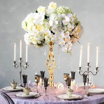 

10 Pcs 21.7 Inches Gold Crystal Wedding Centerpieces for Tables With Metal Chandelier Holder Stand Home Decorations Vase Decor