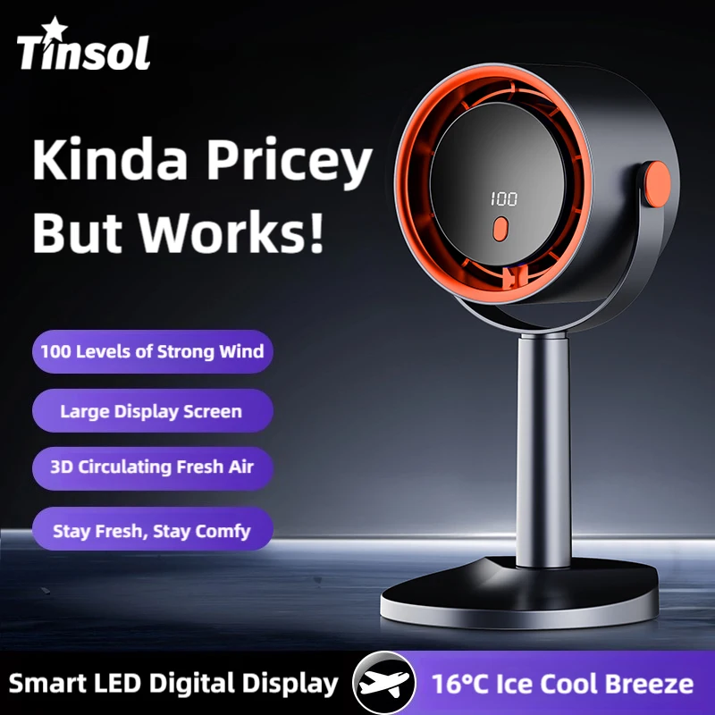 TINSOL Novo ventilador elétrico com turbina sem pás, ventilador portátil para camping ao ar livre, com função de temporizador, adequado para uso em escritório e em casa.