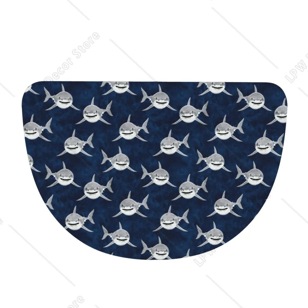 Shark Dark Blue Soft Flannel Half Round Doormat Non Slip Bathroom Mat Absorbent Floor Carpet for Garage
