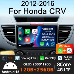 Android 15 Wireless Carplay Auto Car Radio for Honda CRV CR-V 2012 2013 2014 2015 2016 Multimedia GPS Autoradio 4G WIFI DSP