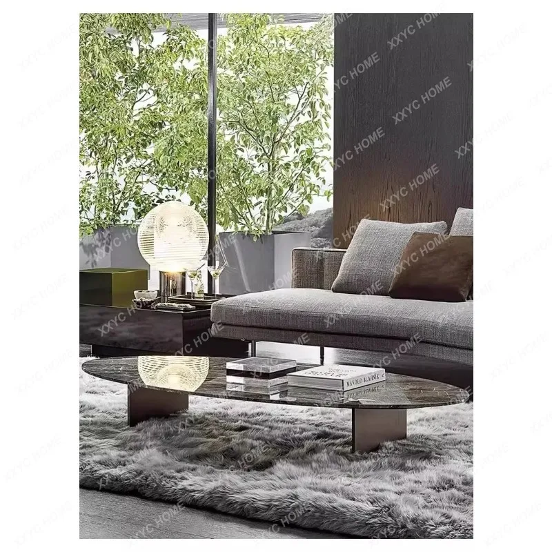 XXImported Venetian brown living room oval coffee table  natural marble  combination