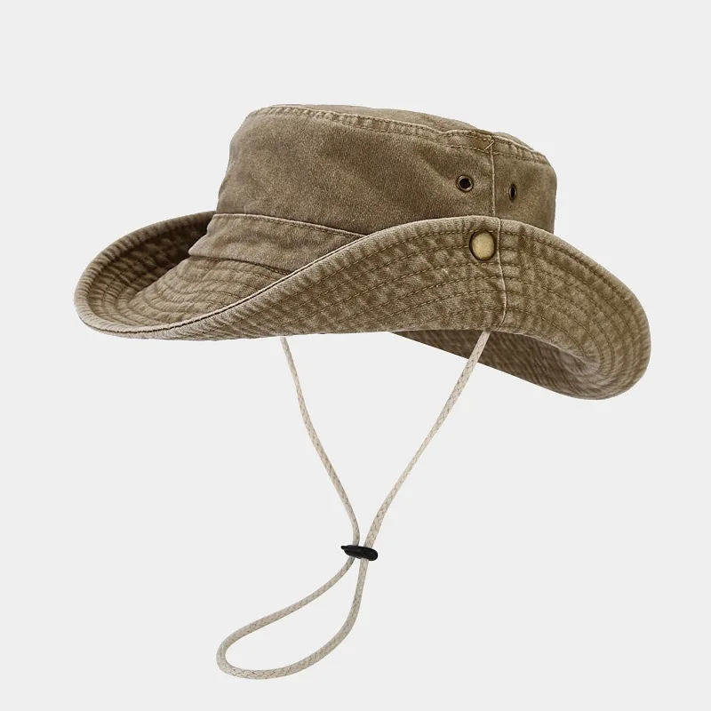 Cotton Stone-Washed Sun Hats for Men Women Wide Brim Fishing Hat Summer Bucket Hat Outdoor Safari Boonie Cap