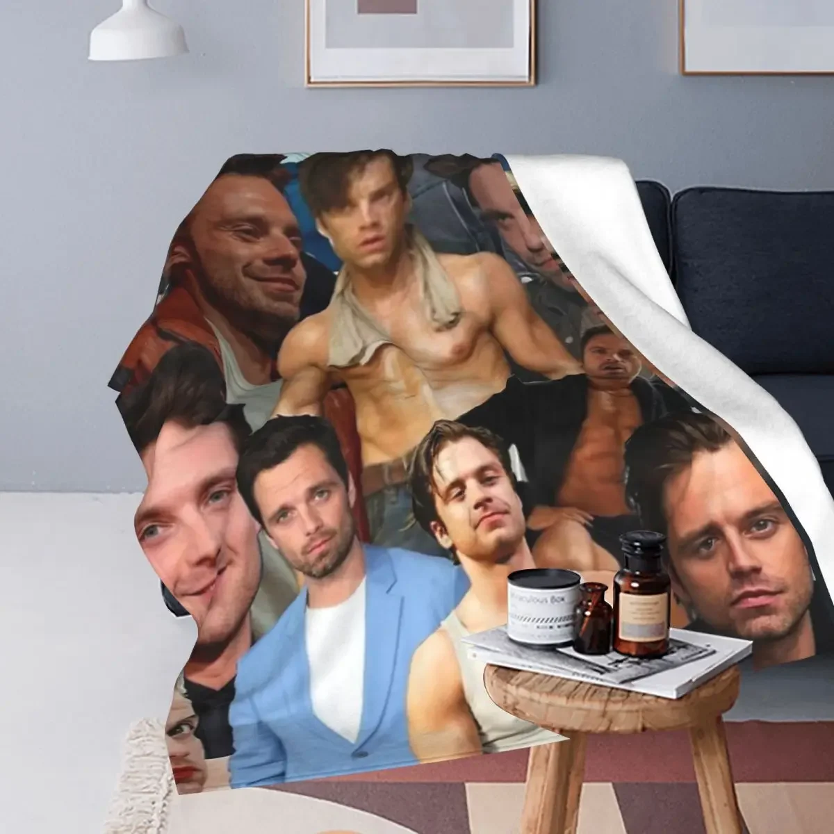 Sebastian Stan Photo Collage Blankets Fleece All Season Portable Soft Throw Blankets for Home Travel Quilt