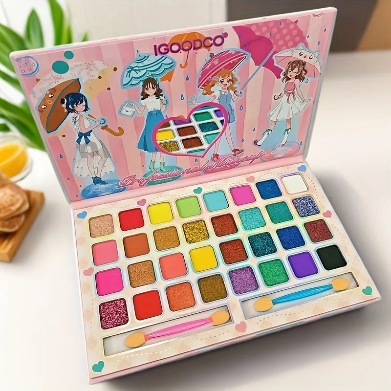 32 Color Cartoon Girl Eye Shadow Plate Pearly Dumb Shiny Fashionable Palette Holiday Family Party Daily Parties Gift for Girl