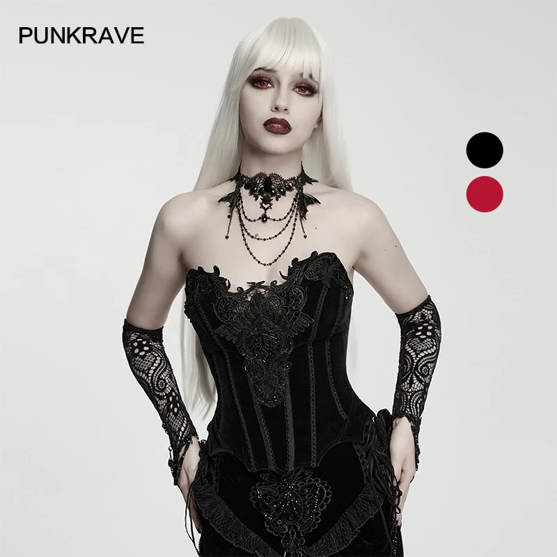 PUNK RAVE Women's Gorgeous Gothic Soft Suede 3D Lace Pattern Corset Adjustable Back Strap Party Elegance Sexy Vintage Top