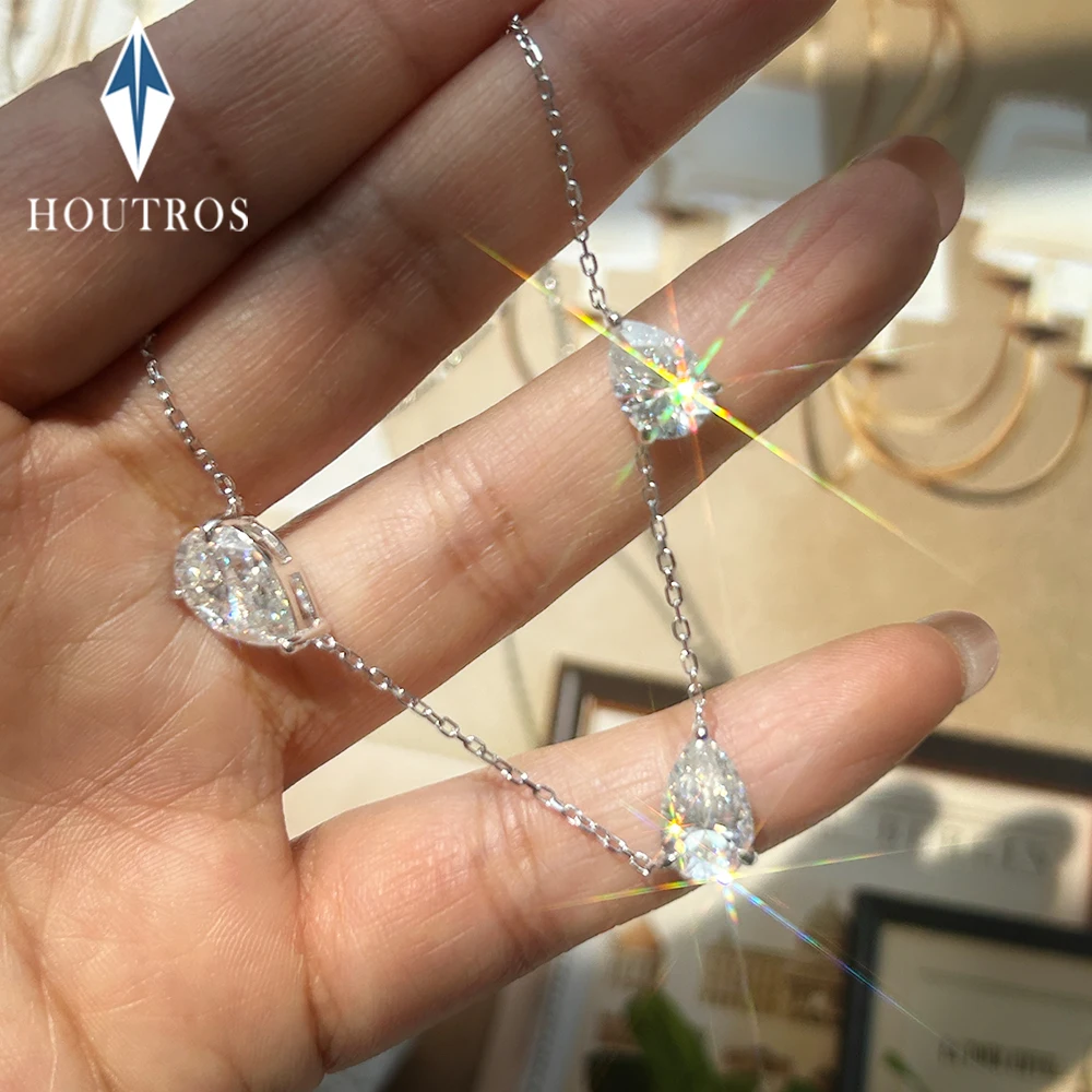 

East West 9cttw Pear Cut Moissanite Diamond Necklace 925 Silver 18k Gold Plated Waterdrop Neckchain for Women Party Fine Jewelry