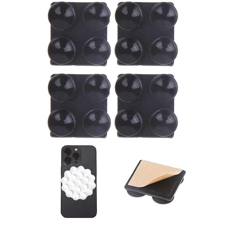 4Pcs Square Silicone Suction Cup Wall Stand Mat Silicone Suction Phone Holder Square Anti-Slip Single-Sided Leather Case Mount