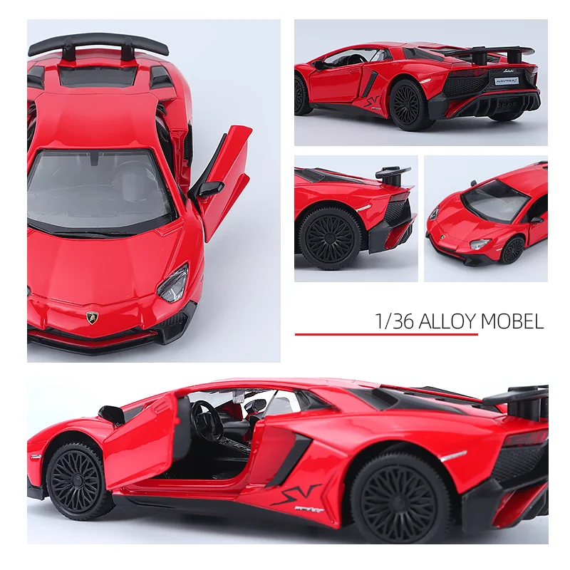 محاكاة Diecasts ولعبة المركبات لامبورغيني أفينتادور SV Supercar RMZ city 1:36 نموذج سيارة مصنوع من خليط معدني التراجع والأبواب المفتوحة