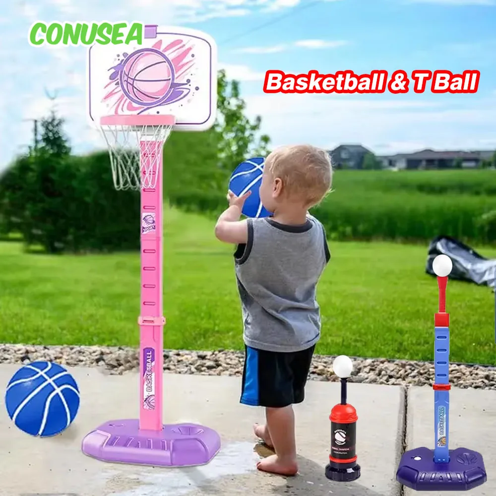 Spelletjes voor kinderen Buitensportspeelgoed 4-in-1 verstelbare basketbalschieten T-bal Honkbal Indoor oefening voor jongens Meisjes Kinderen