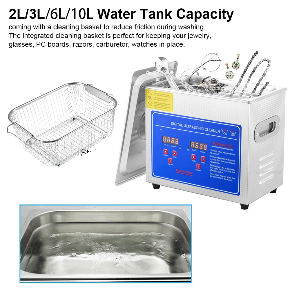 Ultrasonic Cleaner 2L 3L 6L 10L Ultrasound Cleaner Stainless Steel Portable Heated Cleaning Washing Machine for Glasses Jewelry