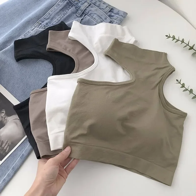 

Cut Out Sexy Crop Off Shoulder Solid 2025 Skinny Sport Short Tops Women Tank Irregular Summer Sports Tops