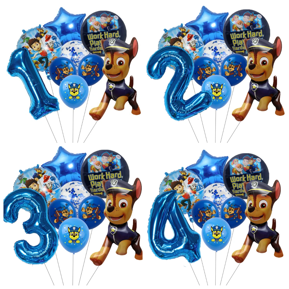 Paw Patrol Theme Chase Number Balloon Set Foil Balloons Blue Star Latex Helium Balloons Birthday Party Decoration Globos
