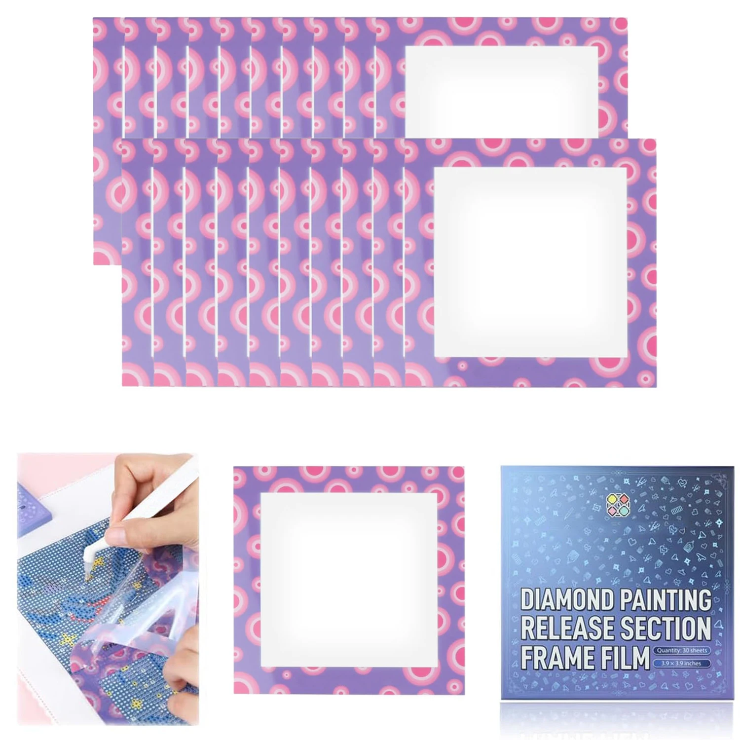 Embroidery Kit Starter - ชุดอุปกรณ์วาดภาพเพชร 30 ชิ้น ฟิล์มนำกลับมาใช้ใหม่ได้ขนาด 10 ซม.
