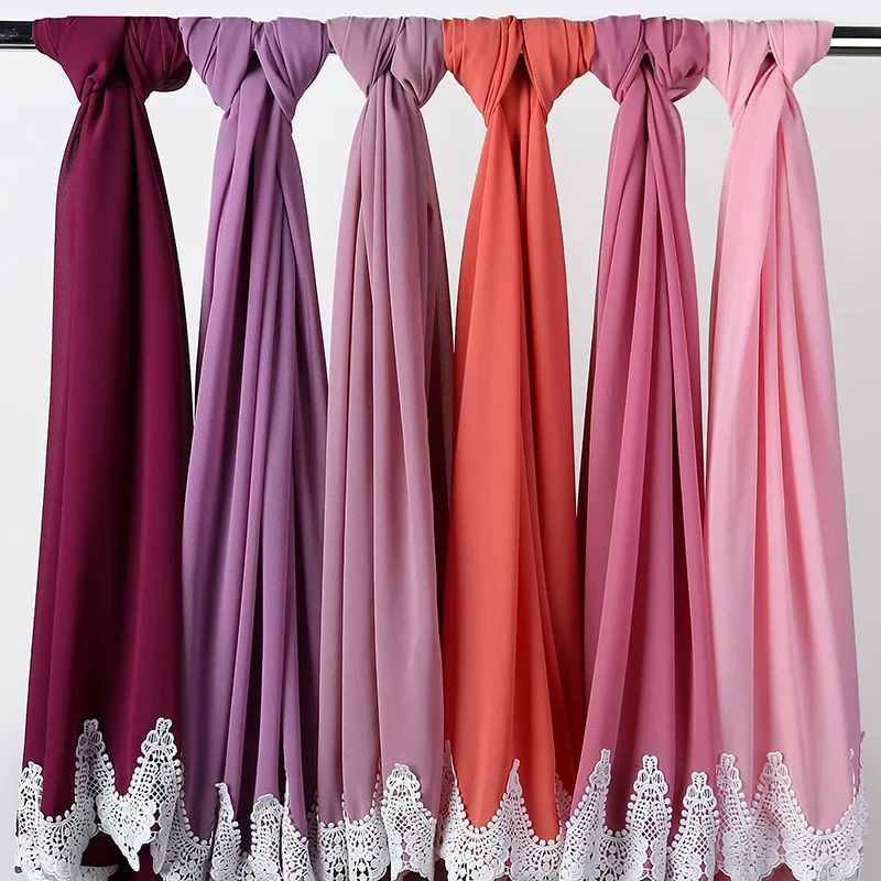 Plain Chiffon Hijab Schal Für Muslimische Frauen Turban Spitze Chiffon Schal Bandana Kopftuch Hoofddoek Kopf Wrap Für Frauen Ramadan