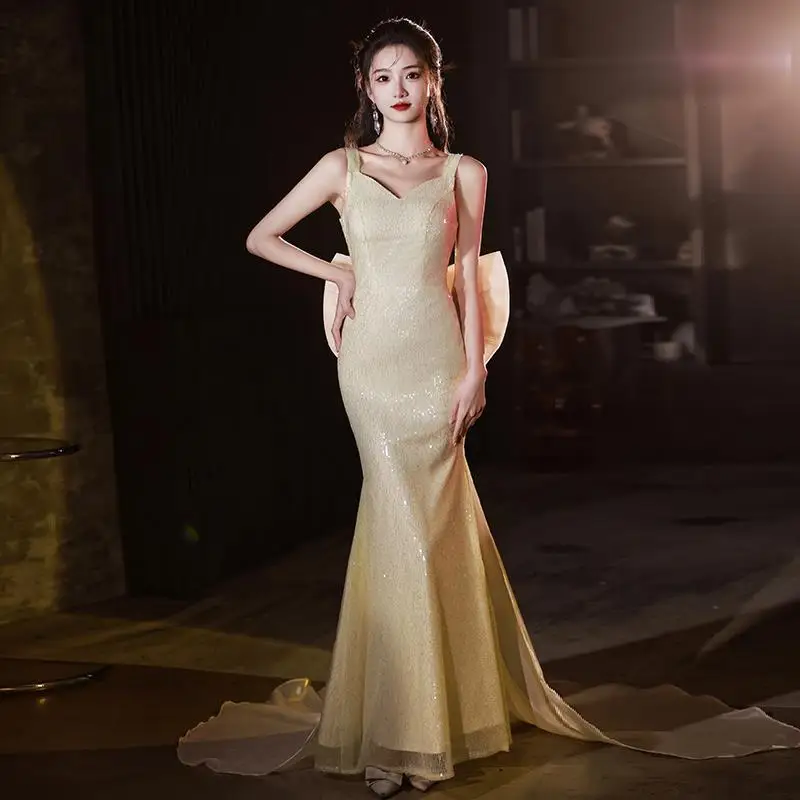 

Luxury Sequin Banquet Evening Dress For Women New Shiny Slim Sling Mermaid Cocktail Dresses Exquisite Elegant Performance Gown