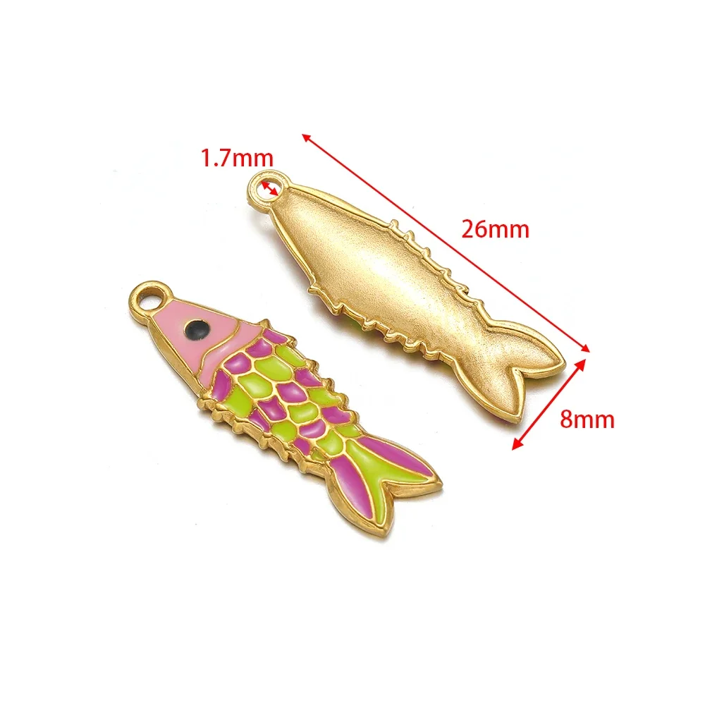 5pcs Stainless Steel Enamel Fish Pendant Exquisite Charms for DIY Girl Jewelry Crafts Necklace Earrings Making Bracelet Findings - Detail 1