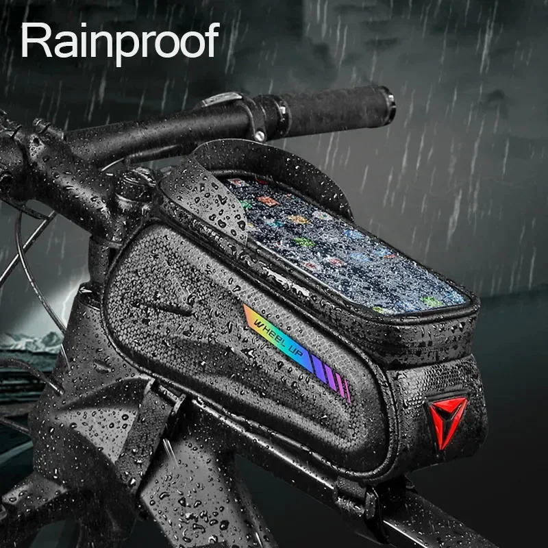 

WHEEL UP Rainproof Bike Bag Front Anti-slip Touch Screen Cycling Phone Bag 7 Inch Reflective Bicycle Top Tube Bag with Sun Visor
