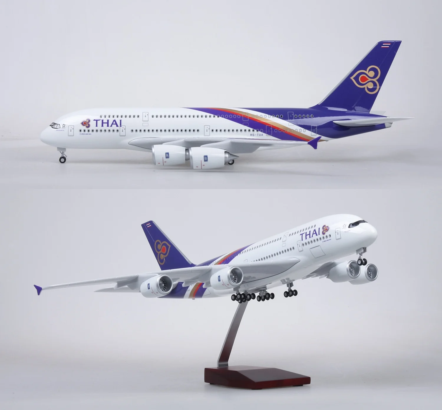 a380 thai airways light Stand & Wheel 47cm Airplane Model Resinscale plane Collectible for Aviation Enthusiast