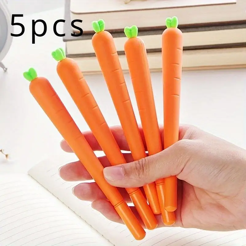 5Pcs Simulated Carrot Gel Pens, Creative and Fresh Student Stationery, Black Ink, Suitable for Various Occasions